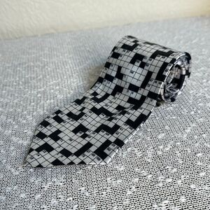Black White Cross Word Puzzle Silk Tie